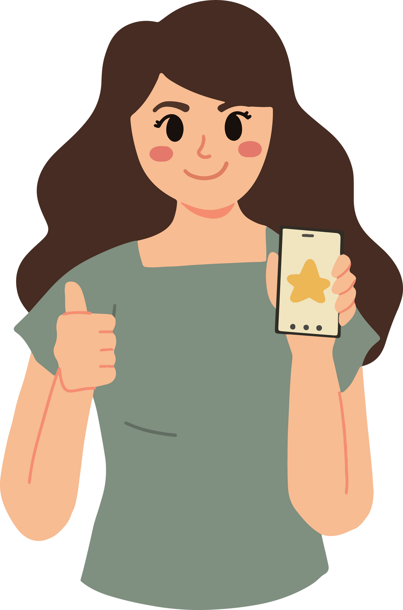 woman holding smartphone good rating feedback